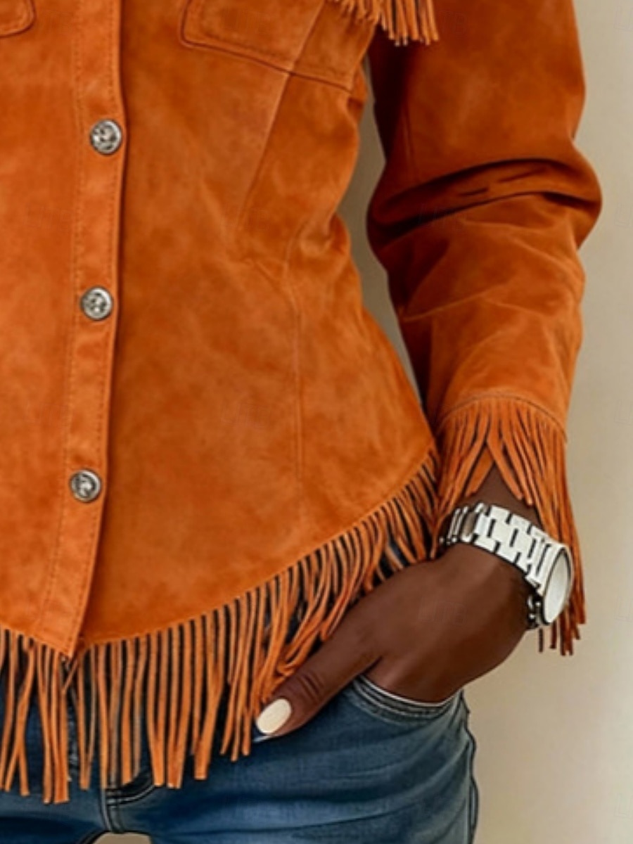 Women's Shirt Blouse Long Sleeve Tops Buttons Fringe Plain Stylish Western Classic Long Sleeve Shirt Collar Regular Tops Daily Holiday Going out Orange Summer Spring 2026 - $38.99 –P3
