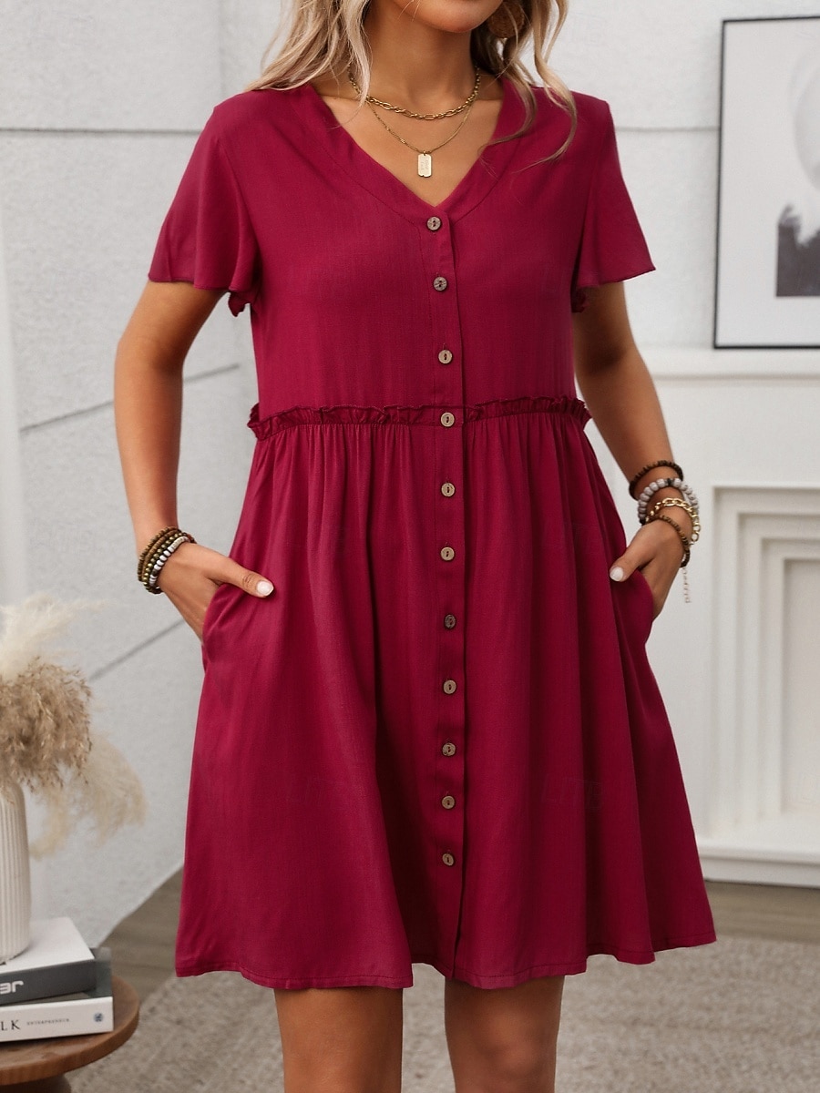 Mulheres Minivestido vestido de praia Vestido casual Elegante Moda Moderno Ao ar livre Férias Para Noite Normal Tecido Manga Curta Decote V Preto Vinho Azul Marinha Verde Verão Primavera de 2026 por $26.99 –P11