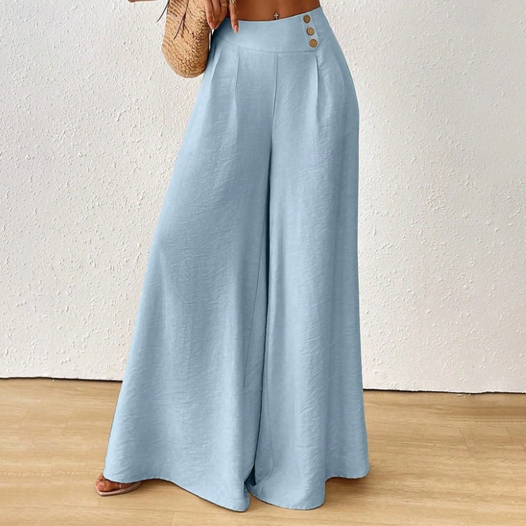 Women's Trousers Summer Pants Beach Pants Casual Pants Vacation Fashion Casual Daily Full Length High Waist Solid Color Plain Pocket Wide Leg Comfort Lightweight Soft Inelastic Streetwear Beach 2026 - $27.99 –P8