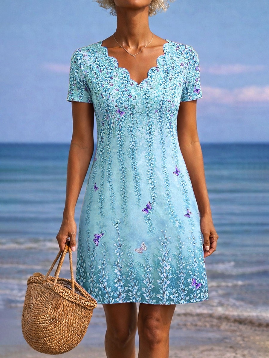 Mujer Mini vestido Vestido estilo camiseta Vestido de una línea Vestido de verano Casual Diario Playa Festivos Ajuste regular Floral Graphic Manga Corta Cuello con muescas. Azul Piscina Rosa Morado 2026 - $24.99 –P2