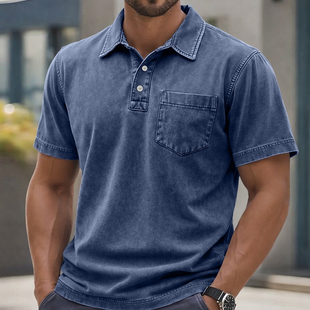 T-shirt da Uomo SoftFade™ 100% Cotone con Effetto Lavaggio Acerbo Maglietta Golf Casual per Vacanze Colletto Polo a Coste Manica Corta Moda Base Piana Vintage Distressed Estate Primavera Vestibilità del 2026 a $31.99 –P10