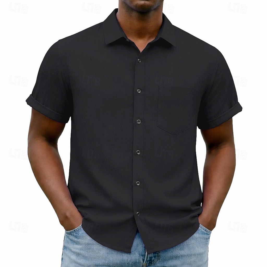 Men's Shirt Casual Shirt Button Up Shirt Blue Black White Burgundy Navy Blue Short Sleeve Plain Shirt Collar Casual Daily Front Pocket Clothing Apparel Elegant Fashion Casual 2026 - $25.99 –P3