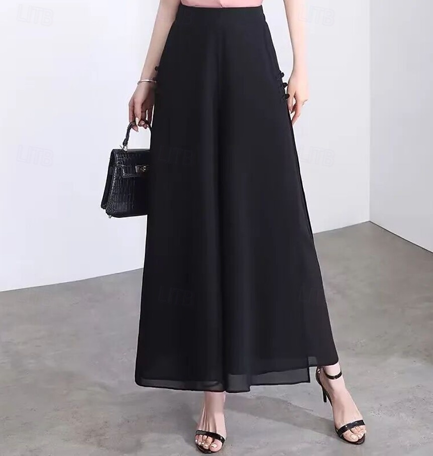 Per donna Gamba larga Chinos Elegante Moda Streetwear Lunghezza al polpaccio Vita Alta Semplice Comodo Comodità Morbido Micro-elastico All'aperto Vacanza Streetwear Verde mela Vinaccia blu navy Nero del 2026 a $36.99 –P9