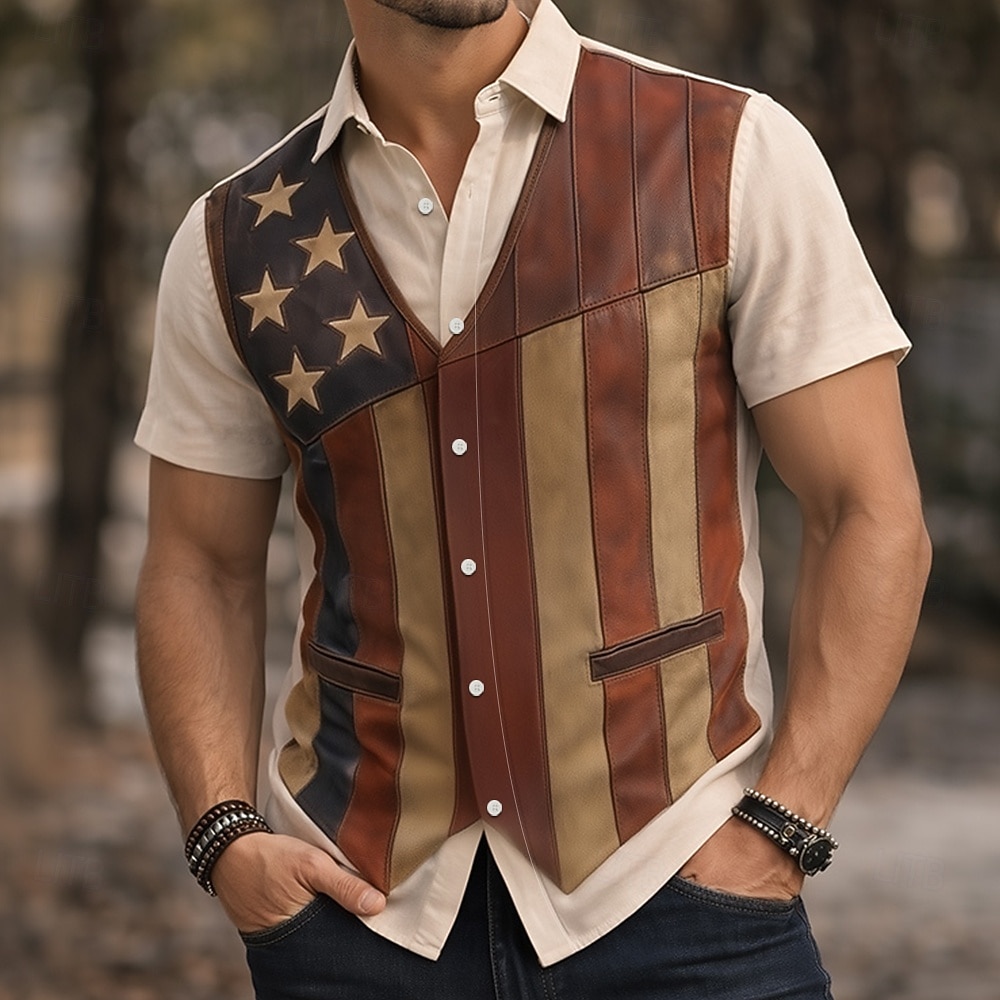 Voor heren 4 juli, 250e verjaardag van de VS Amerikaanse vlag Nep 2-in-1 vest Overhemd Westers overhemd Overhemd met knopen Korte mouw Vaderlandslievend Feestdagen Zomer Lente Strijkijzer 2026 - $25.99 –P2