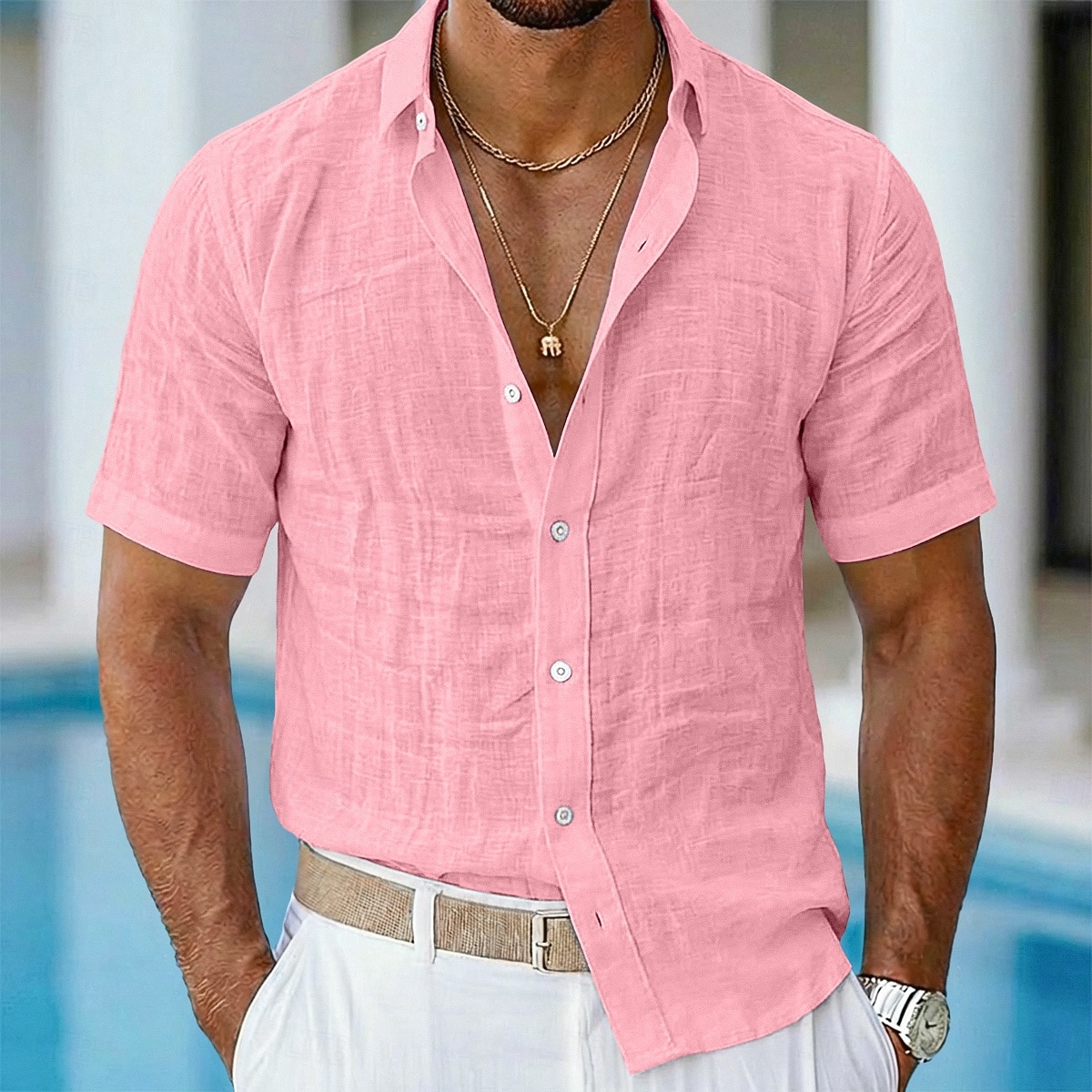 Homme Chemise Chemise en lin Chemise Décontractée Chemise Boutonnée Chemise en coton Uni Occasionnel Plage Bleu Noir Blanche Rose Claire Manche Courte Col Rabattu Été Vêtement Tenue Pur de 2026 ? $21.99 –P7