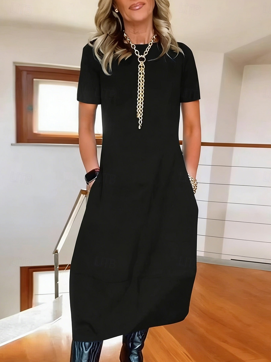 Damen Midikleid Weißes Kleid Elegant Mode Modern Outdoor Urlaub Ausgehen Normale Passform Einfach Kurzarm Rundhalsausschnitt Schwarz Weiß Burgunderrot Marineblau Sommer Frühling Herbst 2026 - $25.99 –P2