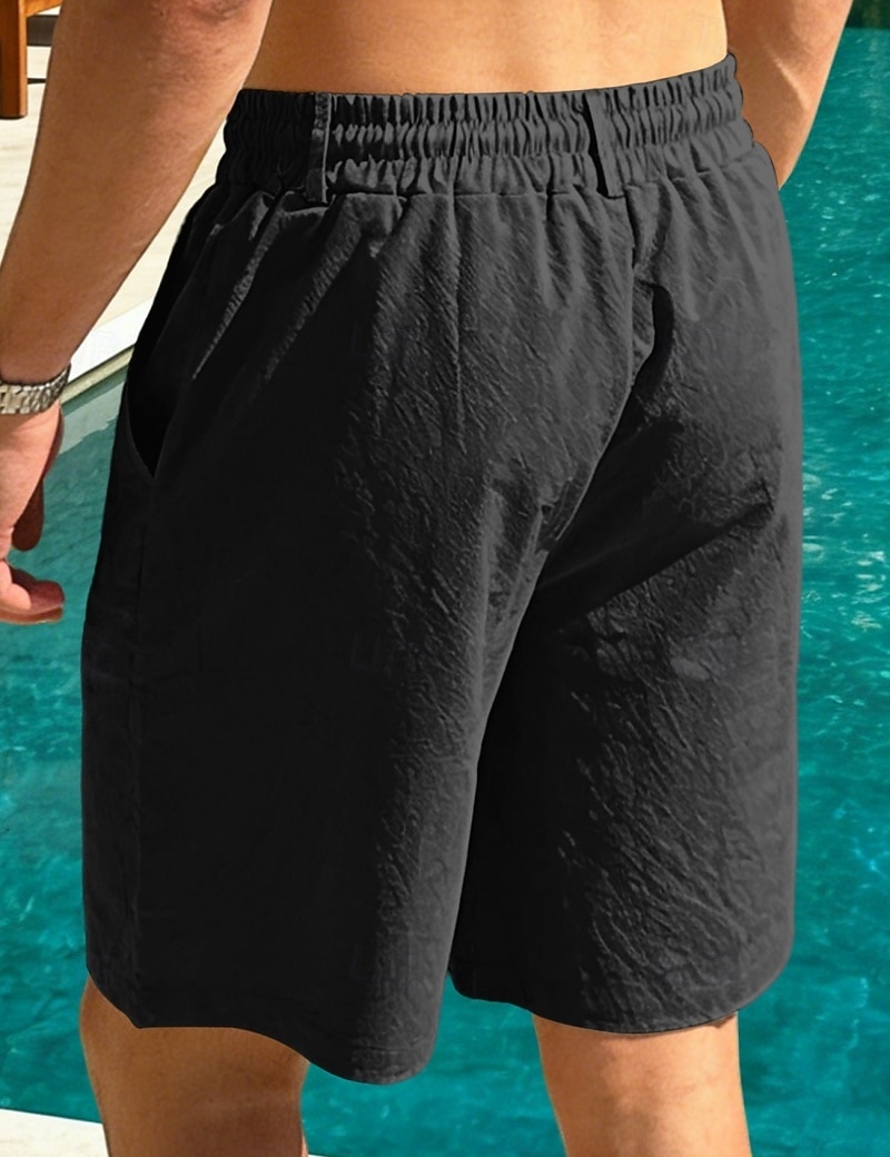Men's Linen Shorts Summer Shorts Beach Shorts Drawstring Pocket Plain Comfort Breathable Knee Length Daily Outdoor Holiday Vacation Casual Black White Inelastic 2026 - $22.99 –P13