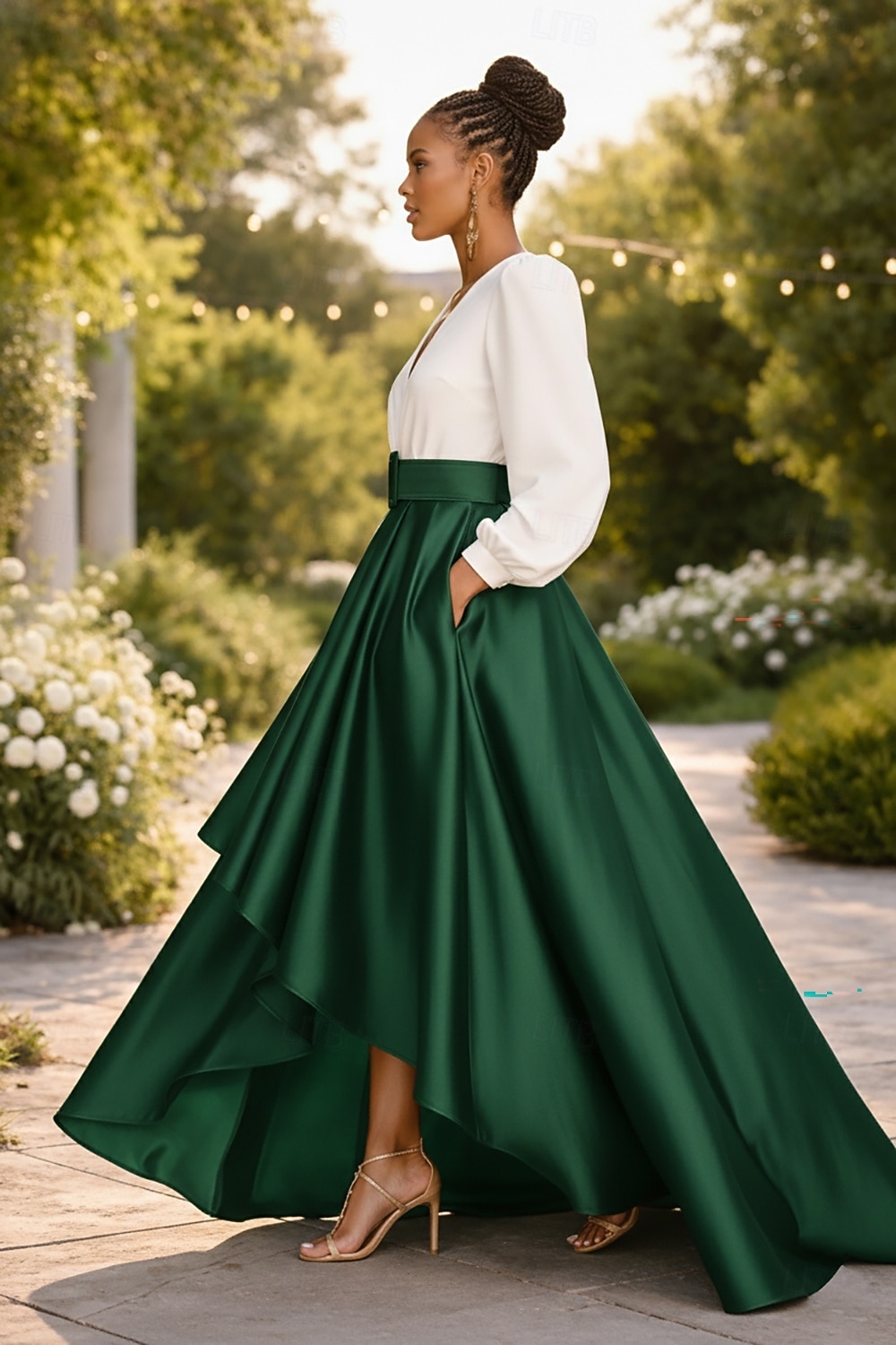 Linea ad A Asimmetrico Abiti da Cocktail Abito da Sera Da principessa Abito formale Elegante Monocolore Alto Basso Manica 3/4 Scollo a V Formale Ospite di nozze Raso con Arricciato del 2026 a $172.99 –P3