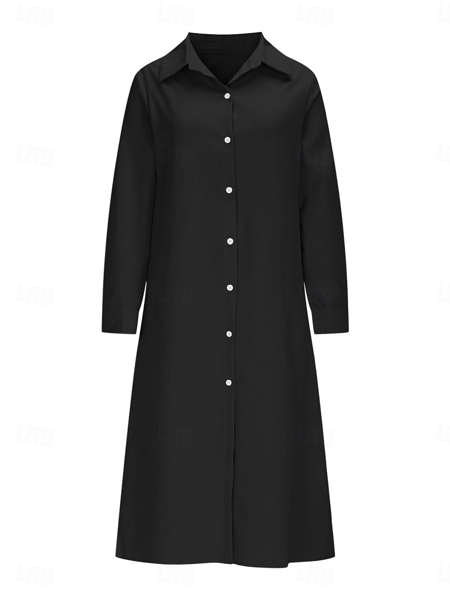 Femmes Robe Midi Robe Chemise Robe Décontractée Robe trapèze Robe en faux lin Mode Basique Moderne Quotidien Vacances Sortir Coupe régulière Uni manche longue Col de chemise Bleu Noir Vin Orange de 2026 ? $28.99 –P3