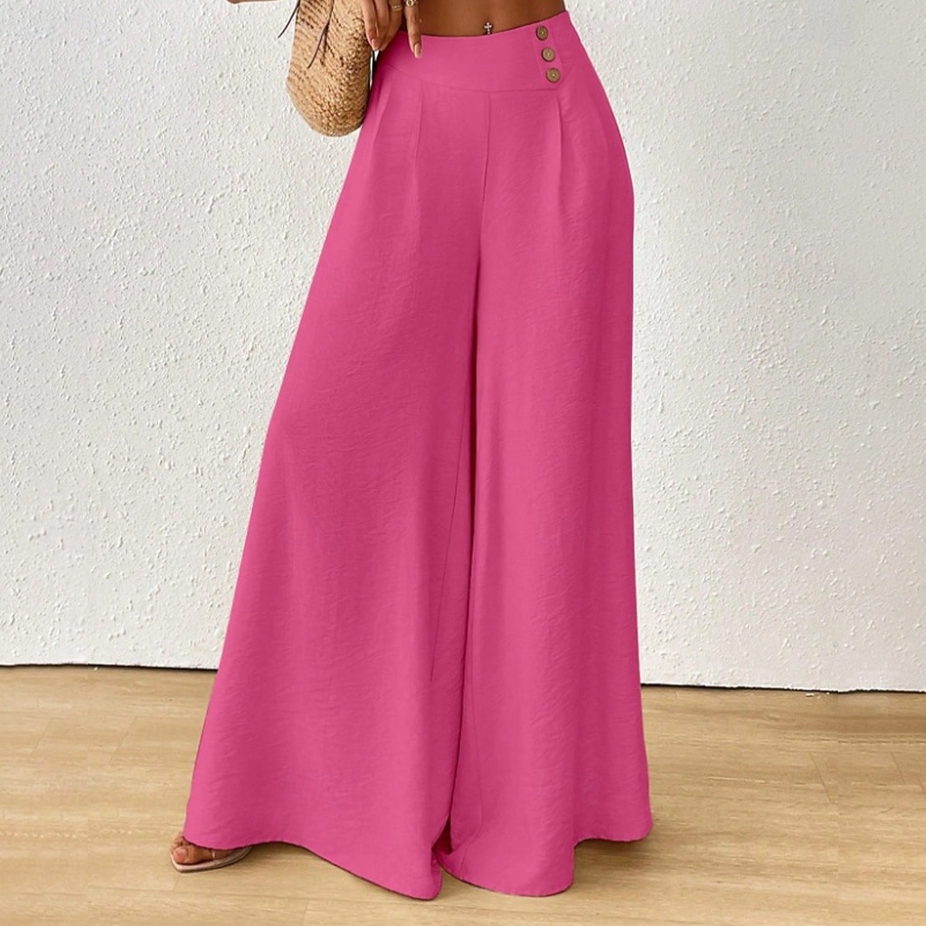 Women's Trousers Summer Pants Beach Pants Casual Pants Vacation Fashion Casual Daily Full Length High Waist Solid Color Plain Pocket Wide Leg Comfort Lightweight Soft Inelastic Streetwear Beach 2026 - $27.99 –P9