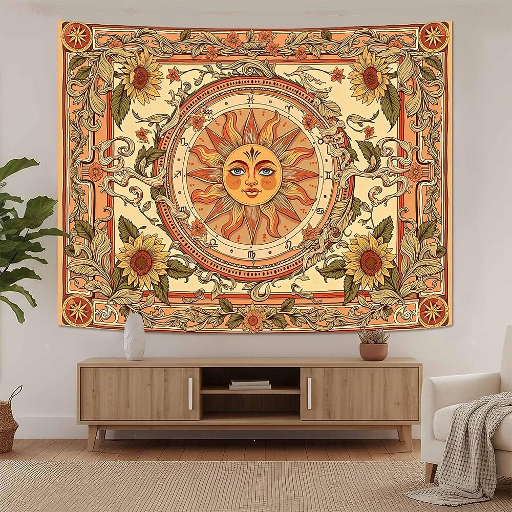 Винтажный гобелен с изображением небесного солнца, подсолнуха, знаков зодиака, астрологии, гороскопа, изысканное цветочное панно, эстетичный декор комнаты, спальни, гостиной. 2026 - $20.99 –P1