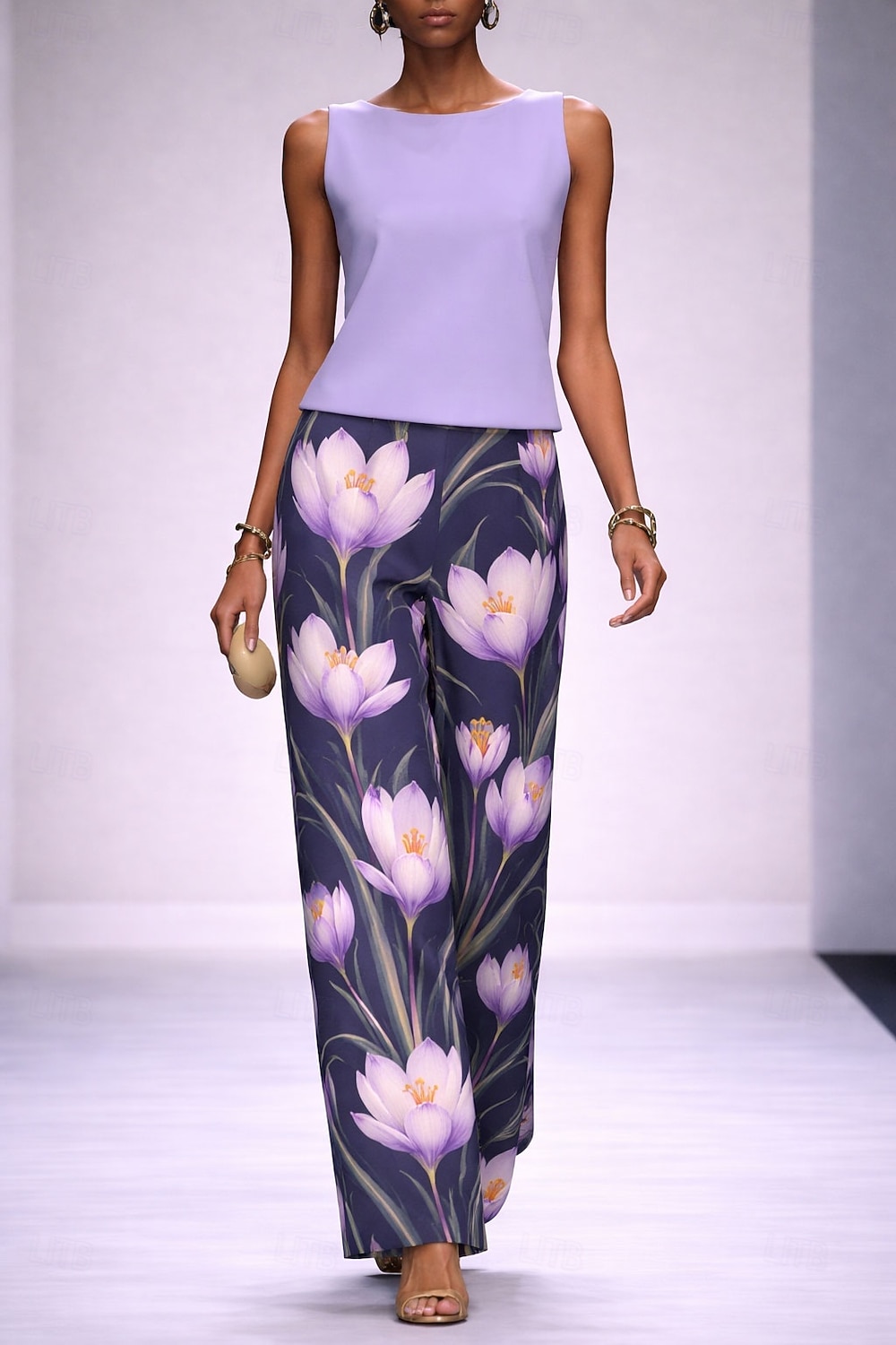 Women's Pants Sets Sleeveless Crew Neck Floral Graphic Elegant Vacation Daily Casual Daily Formal Blue Purple Green Summer Regular Fit Loose Fit 2026 - $49.99 –P3