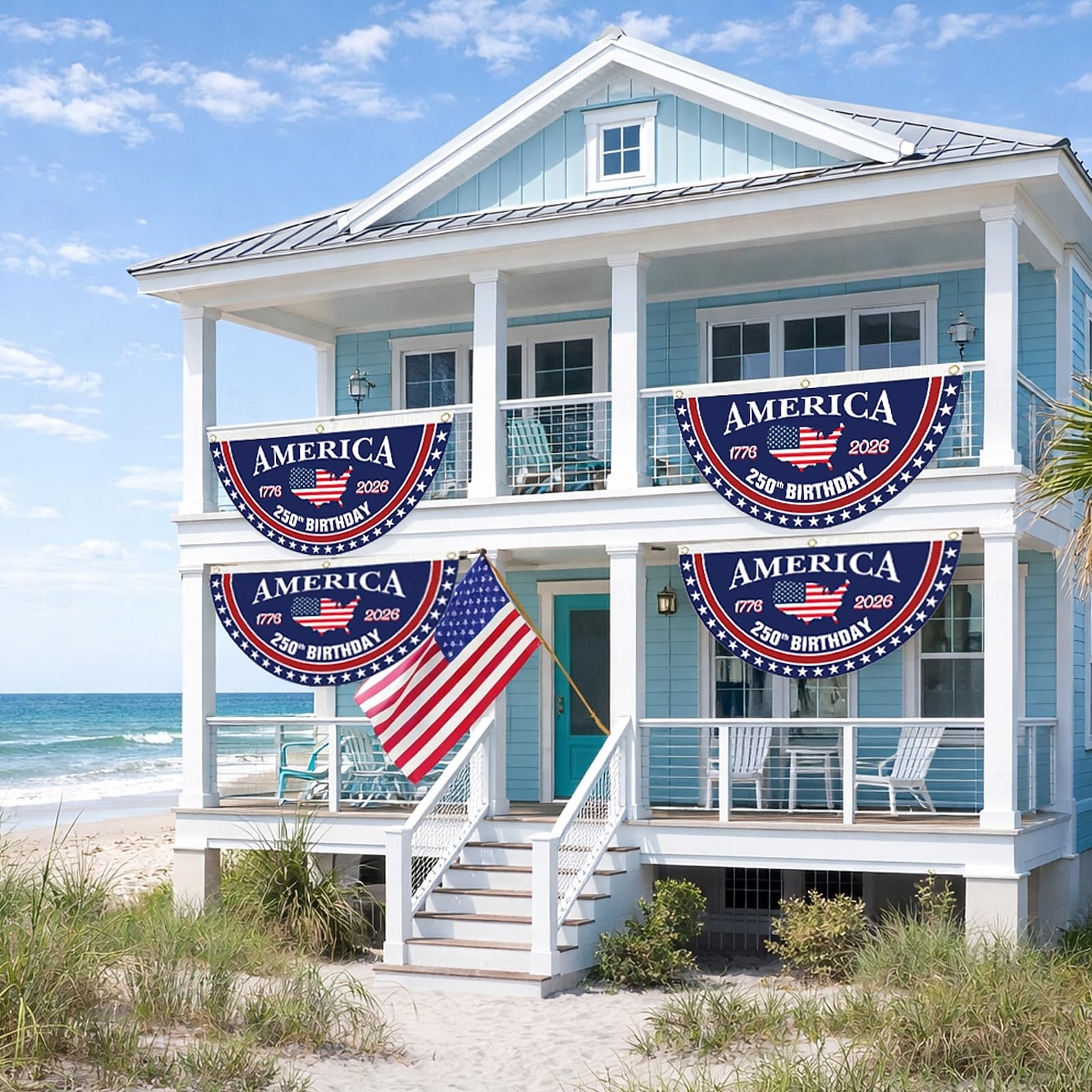 2PCS U.S. 250-årsjubileumsflagga 1,5X3 FT 1776-2026 Fläktflaggor Patriotiska stjärnor gårdsskyltar hängande dekoration för utomhus ytterdörr veranda välkomnande bakgrund med mässingsöglor 2026 - $18.99 –P6