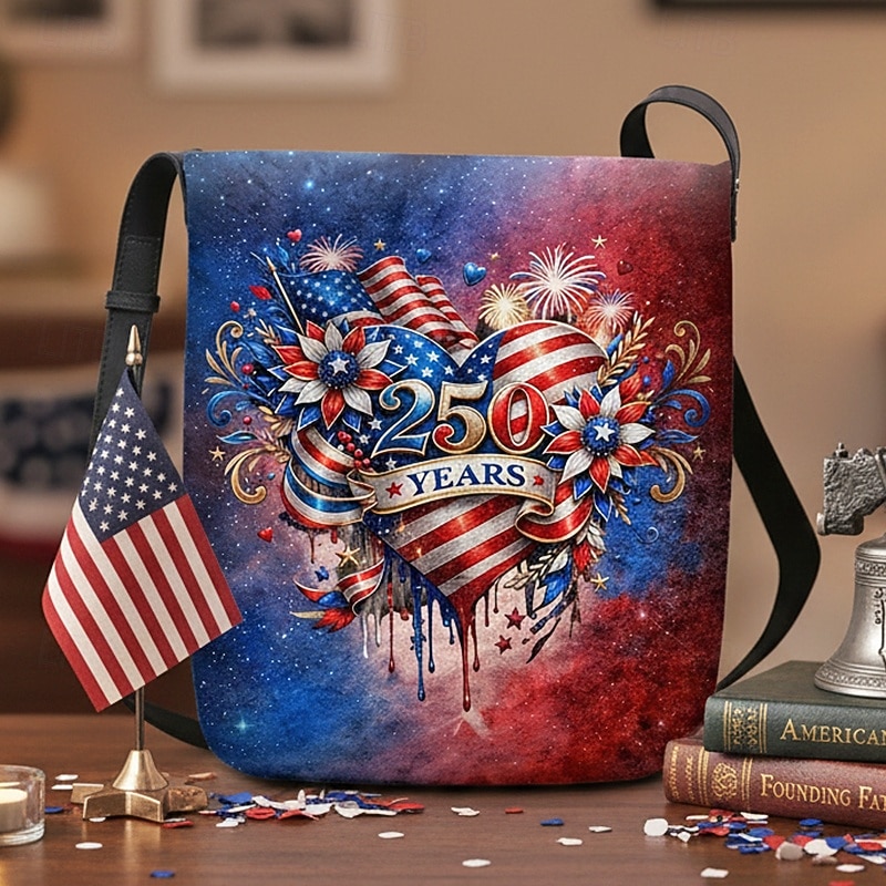 Women's Polyester Flocked Crossbody Bag with Adjustable Strap, Patriotic 250th Anniversary & Independence Day Design, Perfect for Daily Casual Use and American Celebration Events 2026 - $19.99 –P3