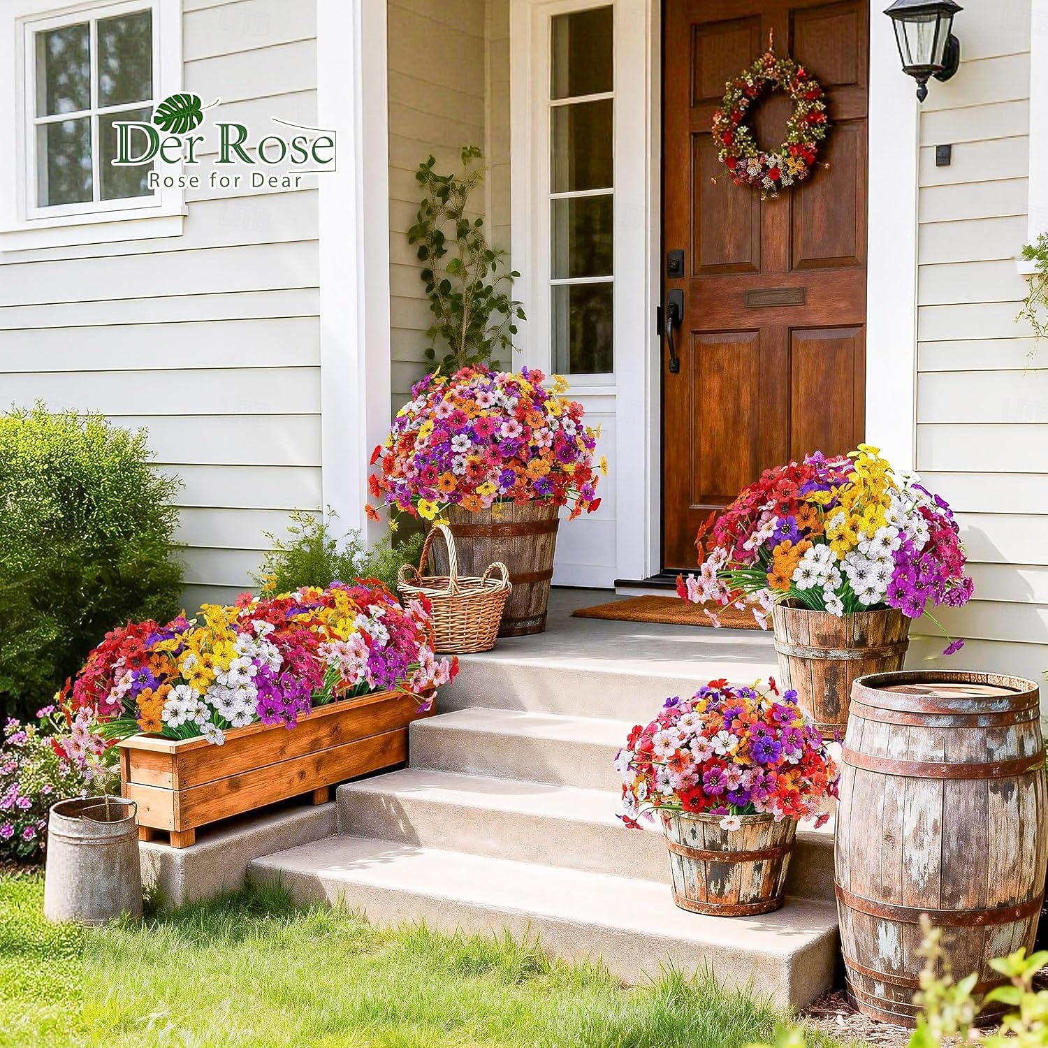 2026年 屋外用UV耐性フェイクパンツ春の花の造花24束、屋外プランター、結婚式、自宅、庭、パティオ、ポーチの装飾（8色）  コレクション – $28.99 –P6