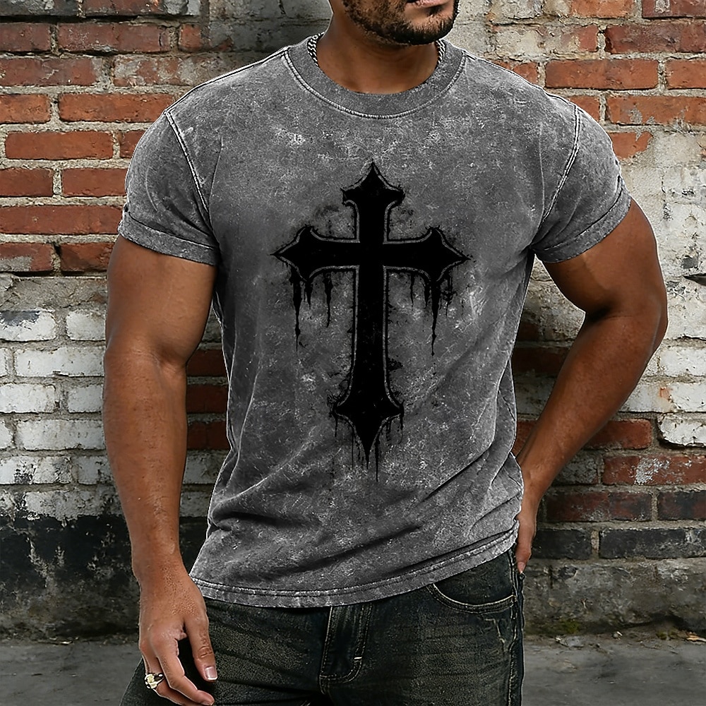 Maglietta Crusaders Bibbia Vintage Blu Acid Wash Gotico Croce T-Shirt Grafica Distressed Inky Splatter Tee Mineral Wash Grunge Streetwear Cotone Poliestere Top S-4XL del 2026 a $21.99 –P3