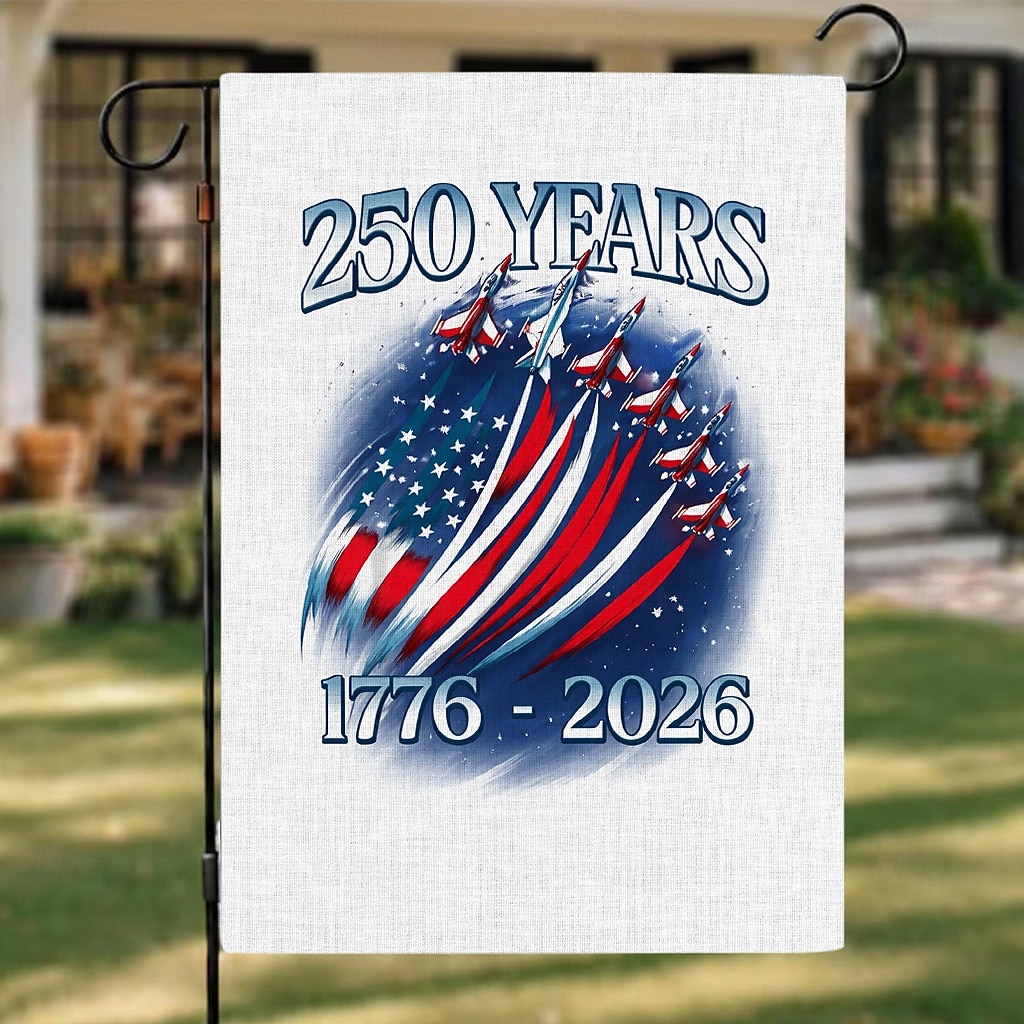 2 stk. 250-årsjubileumsflagg med USA-flagg, dobbeltsidig utendørs patriotisk hageflagg med Frihetsgudinnen, dekorasjoner til 4. juli for USAs 250-årsfeiring, varer fra USA, minnesmerke 1776-2026 2026 - $18.99 –P6