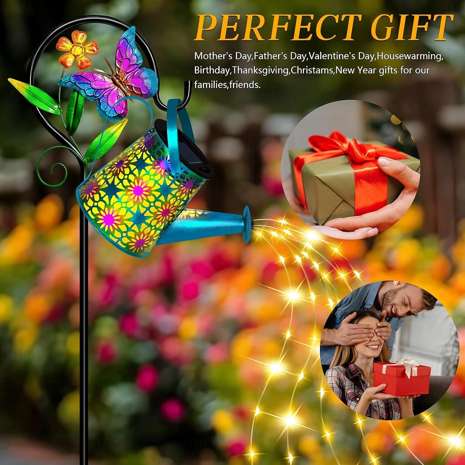 buitenzonne-metalen vlinder &Bloemgieter met prikverlichting, IP65 waterdicht, decoratieve ledlamp voor tuin, terras, erf, pad, gazon, villa, feest, verjaardag & vakantie 2026 - $47.99 –P3