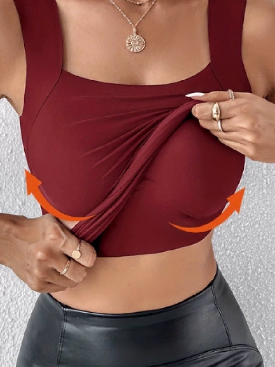 Mujer Camiseta sin mangas Camisa sin mangas Camiseta superior Color sólido Moda Clásico Casual Sin Mangas Escote en U Tops regulares Diario Noche Fin de semana Azul Piscina Rosa Vino Café Verano 2026 - $26.99 –P4