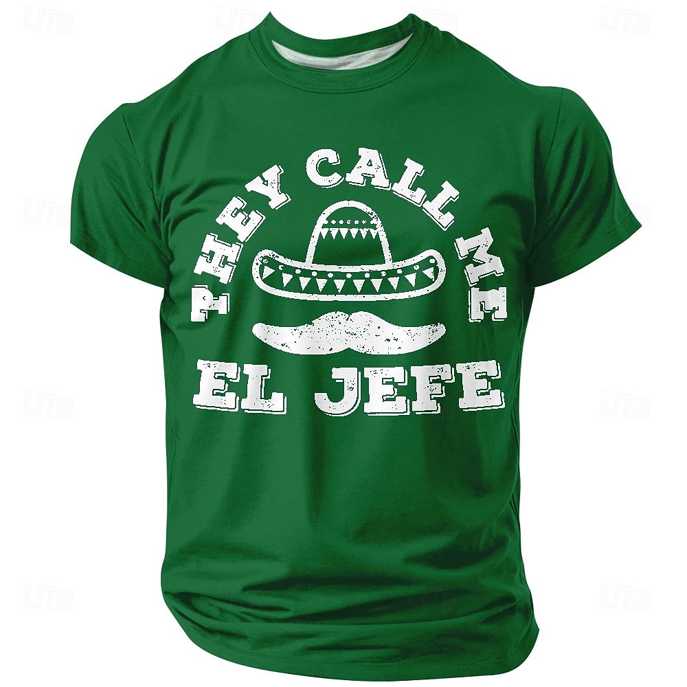 Cinco de Mayo Men's They Call Me El Jefe Funny T-Shirt Mexican Sombrero Mustache Graphic Short Sleeve Crew Neck Casual Top Fiesta Designer Clothing Apparel S M L XL XXL XXXL 2026 - $21.99 –P1
