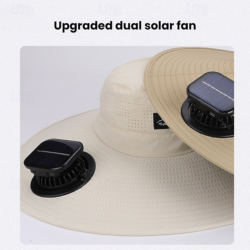 2026 New Solar-Powered Outdoor Sun Hat with Dual Fans, Digital Battery Display, Wide Brim, Lightweight Breathable Cap for Hiking, Fishing, Camping, Travel, Beach, Summer 2026 - $35.99 –P13