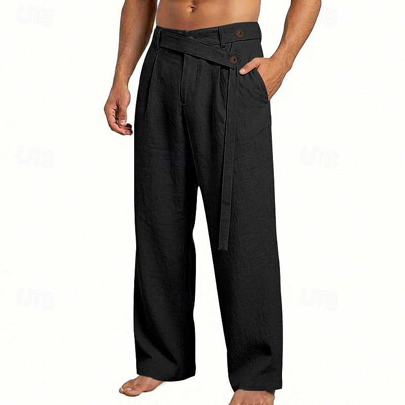 Per uomo Pantaloni di Lino Pantaloni Pantaloni Estivi Elastico in vita Gamba Dritta Semplice Comodità Traspirante Lunghezza intera Casuale Spiaggia Ferie Moda Designer Blu Nero Micro-elastico del 2026 a $29.99 –P11