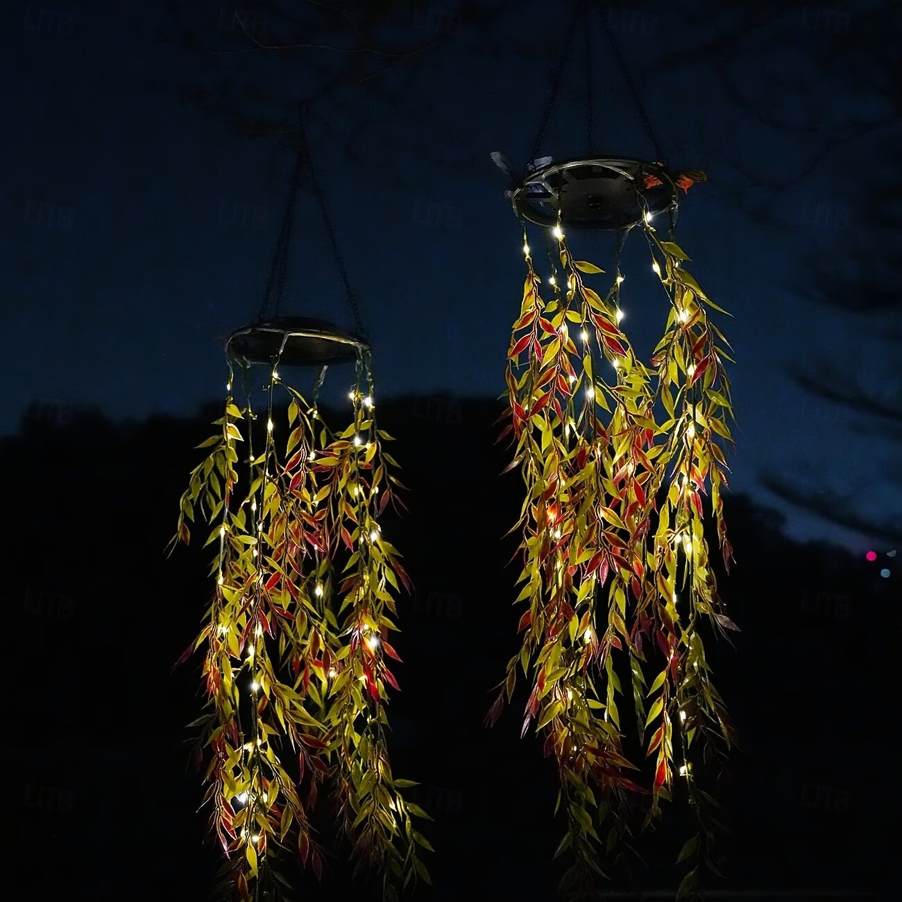 LED-tuinverlichting op zonne-energie met kunstmatige hangende bamboebladeren, imitatie hangende klimplanten, kunstmatige bamboe- en wilgenbladverlichting, geschikt voor tuinen, bruiloften en feesten, 2026 - $35.99 –P2