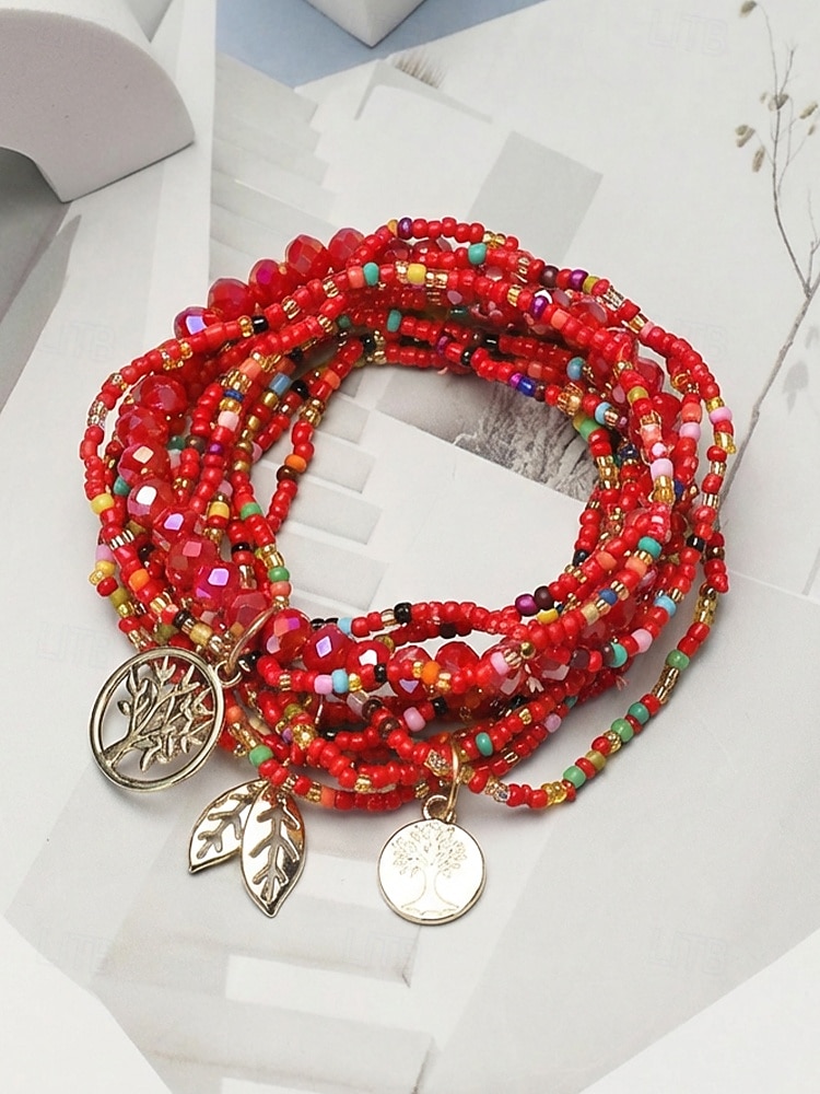 Women's Bohemian Tree of Life Beaded Bracelet – Alloy & Multi-Colored Beads, Perfect for Casual Wear & Beach Vacation Style 2026 - $9.99 –P9