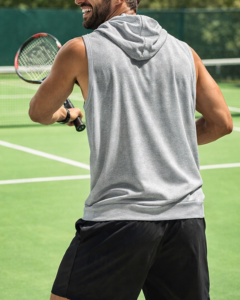Herre Ensfarget Treningstank topp Sportstopp Ermeløs Ta igjen glidelåsen Med hette Hurtigtørkende Stretch Fukttransport Pustende Tennis Golfsko Pickleball Med hette Vest Mørkegrå Svart Rød Tennis klær 2026 - $23.99 –P4