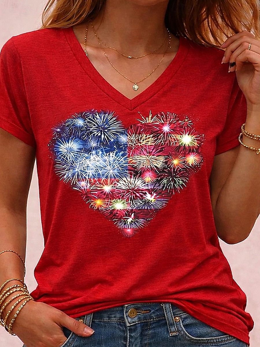 Ziua Independenței Americane Pentru femei Tricou Imprimeu Grafic Steag Epocă Stilat Clasic Manșon scurt În V Topuri obișnuite Zilnic Albastru piscină Negru Alb Roșu-aprins Vară Primăvară 2026 - $21.99 –P8