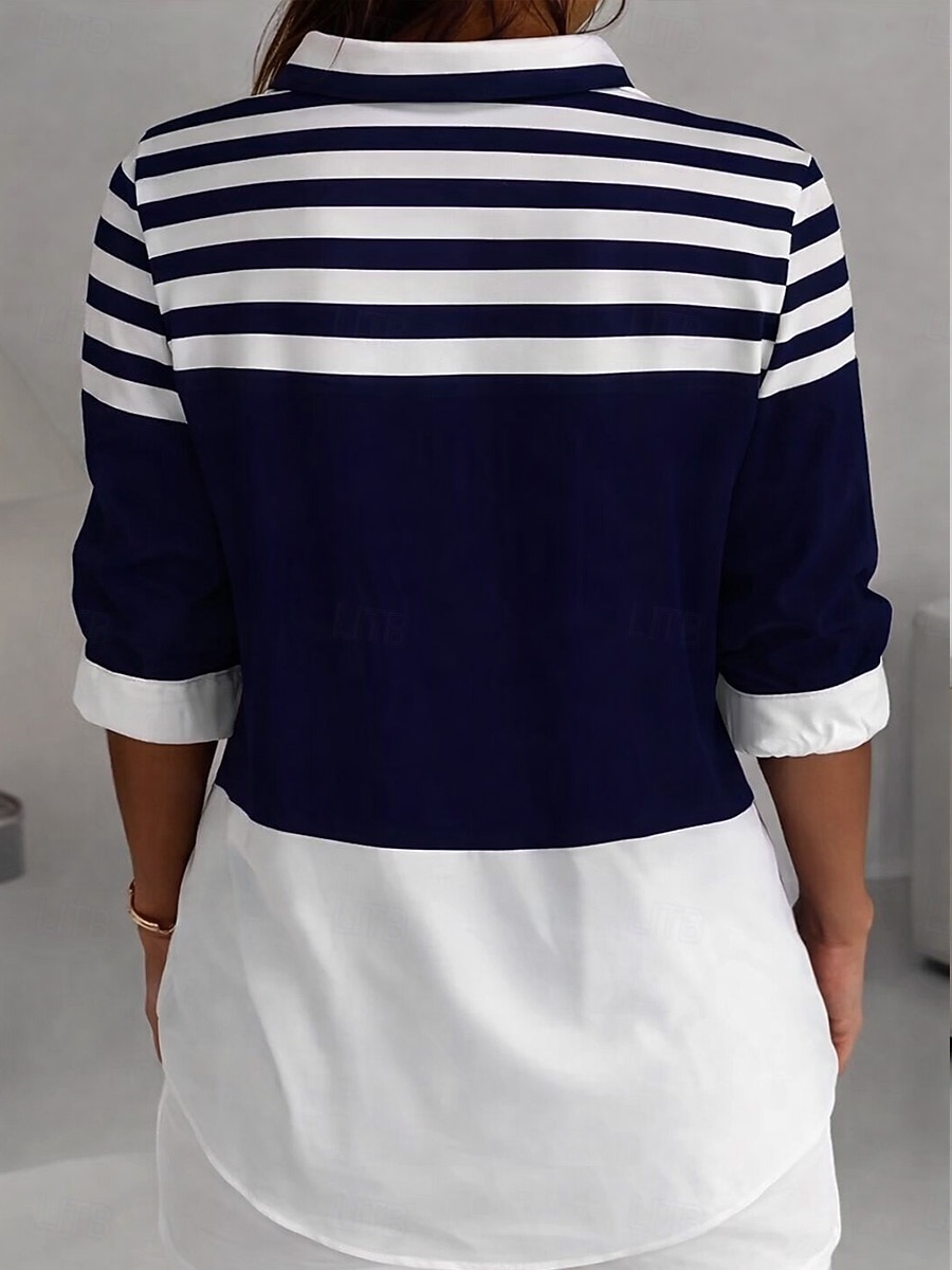 Dam Skjorta Blus Lappverk Knappar Mönster Grafisk Geometrisk Rutig Vintage Tropisk Dagligen Långärmad Tröjkrage Långa toppar Dagligen Blå Svart Rubinrött Marinblå Orange Sommar Vår 2026 - $32.99 –P3