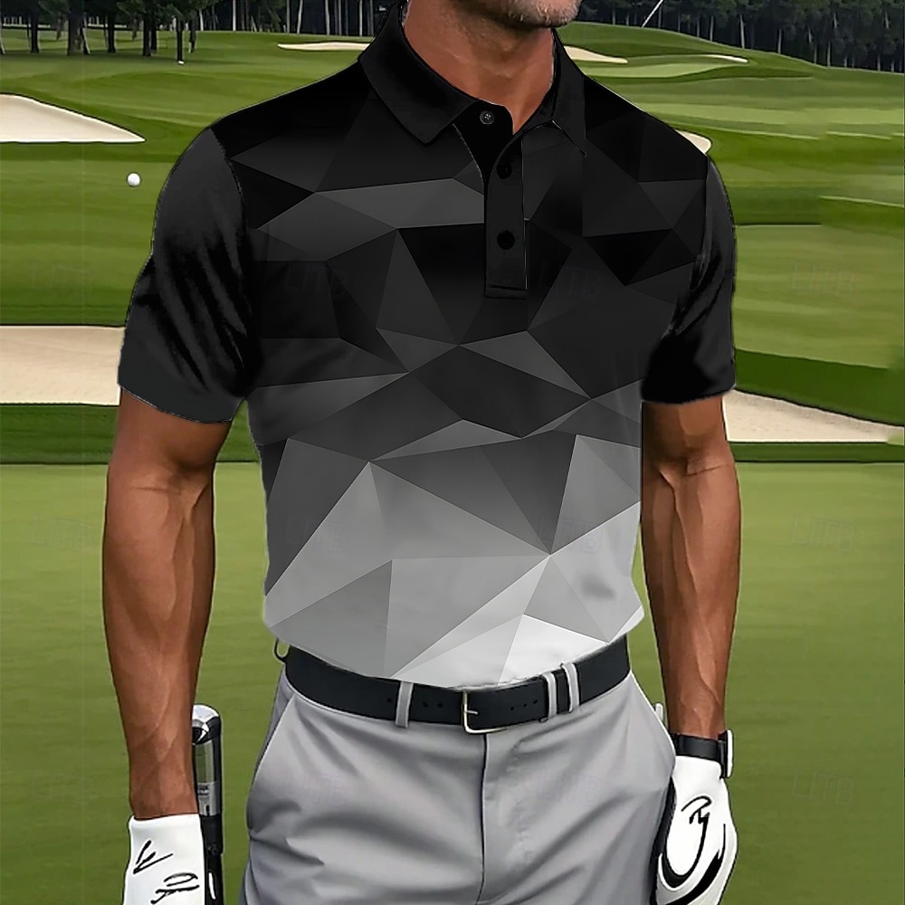 Per uomo Geometrico Golf Polo Sportivi Manica Corta Magliette polo Camicie con Colletto Casual Athleisure Bottoni Estate Primavera Nero Grigio del 2026 a $22.99 –P1