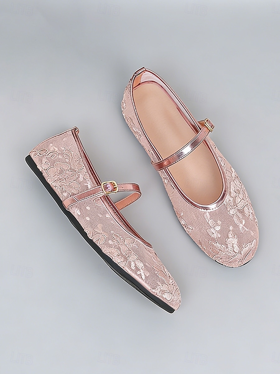 Γυναικεία ροζ δαντελένια φλατ παπούτσια - άνετα παπούτσια για παράνυμφους για γάμους στον κήπο 2026 - $32.99 –P3