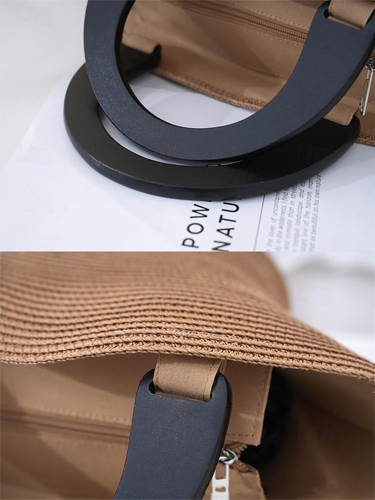 Duża damska torebka ze słomy plecionej, wielokolorowa, z ekologicznego plecionego materiału, stylowa letnia torba, idealna na co dzień, na wakacje na plaży i do kurortu 2026 - $24.99 –P10