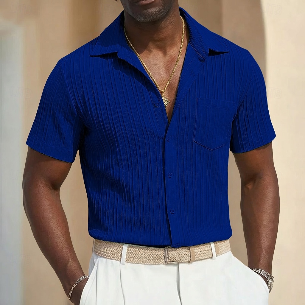 Hombre Camisa Camisa de verano Camisa casual Camisa de playa Abotonar la camisa Camisa Jacquard Blanco Manga Corta Plano Líneas / Olas Diseño Casual Ropa de calle Ropa Poliéster Moda Casual Cómodo 2026 - $22.99 –P11