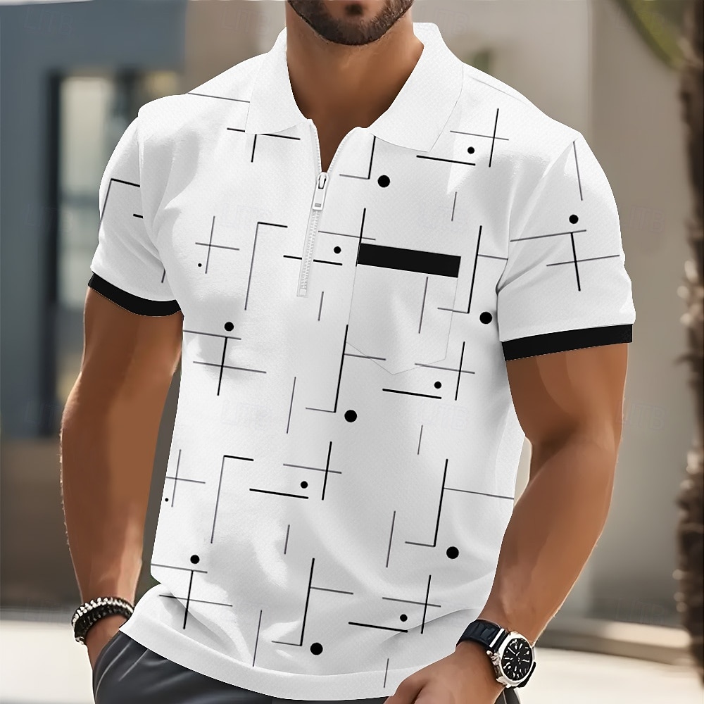 Per uomo Geometrico Polo Manica Corta Magliette polo Camicie con Colletto Business Casual All'aperto Athleisure Ferie Tasca Stampa 3D Polo con cerniera a un quarto Primavera & Estate Blu Bianco Verde del 2026 a $22.99 –P3