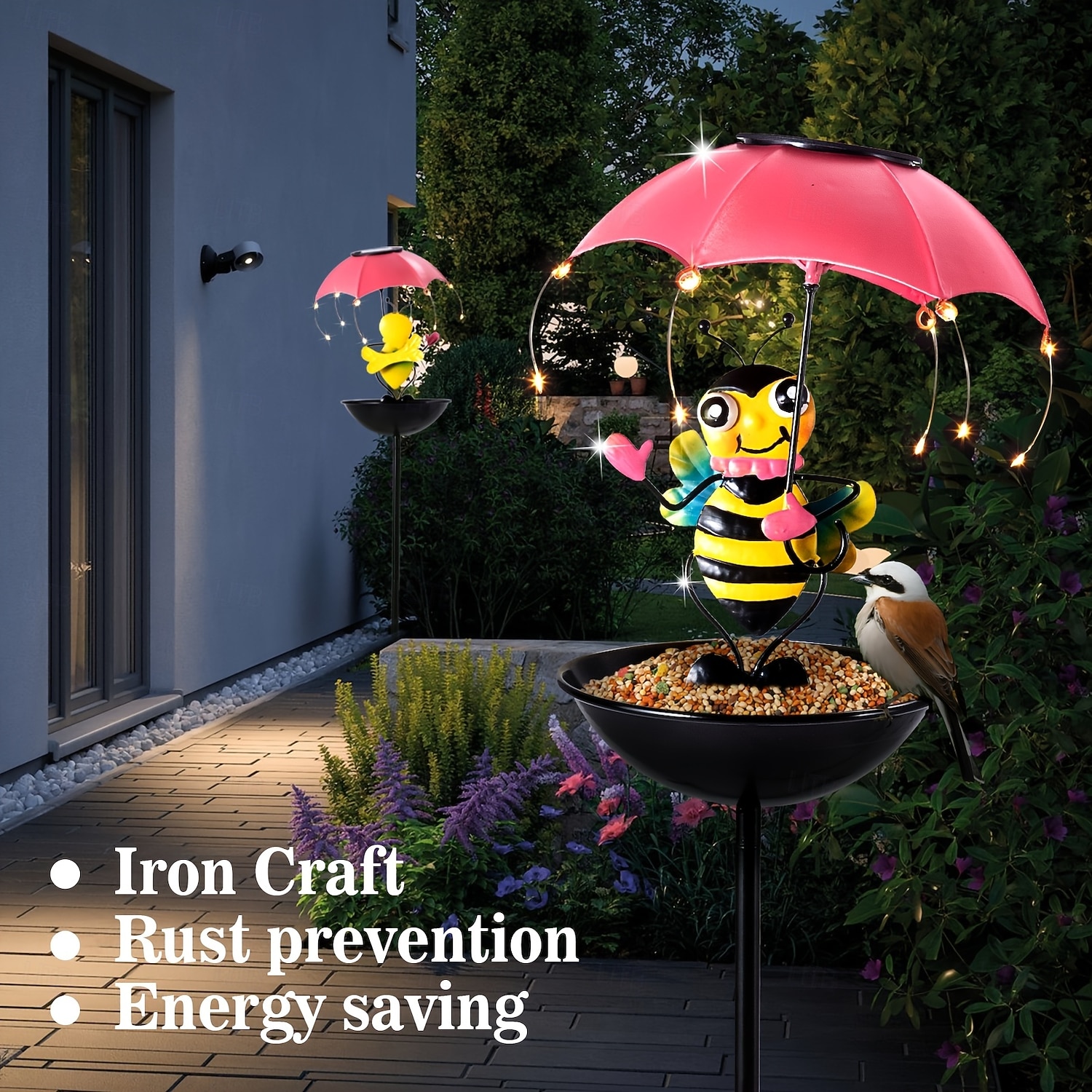 1 stuk buitenverlichting op zonne-energie in de vorm van een bijenparaplu, vogelvoederhuisje met prikstok, IP44 waterdichte tuinpadverlichting, terras-, gazon- en tuindecoratie, decoratieve 2026 - $26.99 –P1