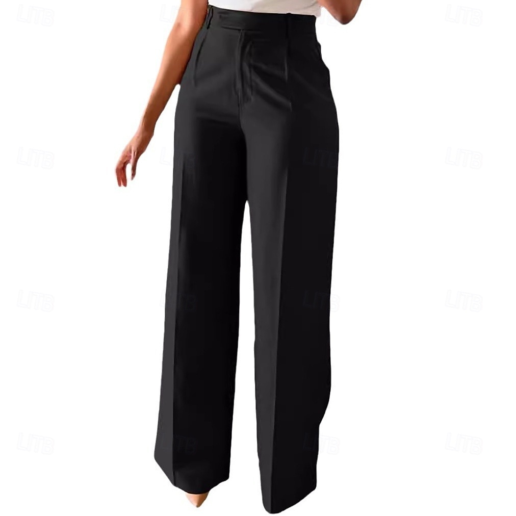 Mulheres Calças Social Elegante Moda Casual Diário Comprimento total Cintura Alta Côr Sólida Tecido Bolsos Perna reta Conforto Macio Respirável Micro-Elástica Streetwear Praia Feriado Cinzento Escuro de 2026 por $34.99 –P6