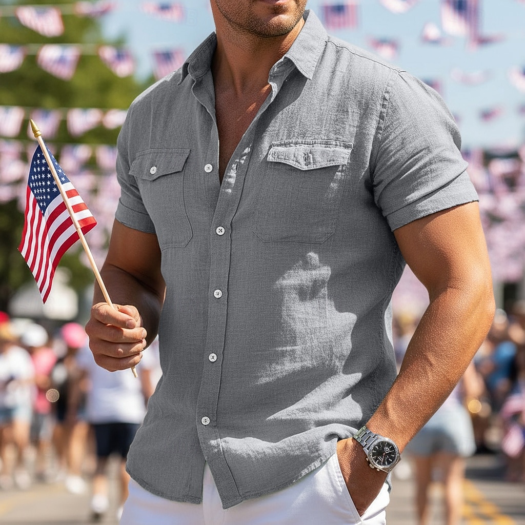 Per uomo Camicia Camicia di lino Camicia Estiva Camicia da Spiaggia Tinta unica Casuale Quotidiano Verde Grigio chiaro Azzurro Manica Corta Colletto ripiegato Estate Primavera & Estate Abbigliamento del 2026 a $24.99 –P6