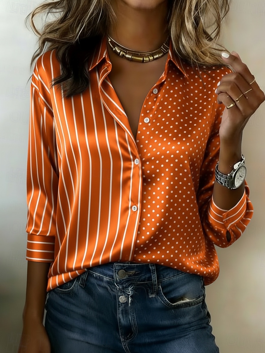 Women's Shirt Satin Shirt Print Striped Vacation Fashion Daily Long Sleeve Shirt Collar Regular Tops Daily Holiday Going out Blue Black Army Green Purple Orange Summer Spring Fall 2026 - $24.99 –P6
