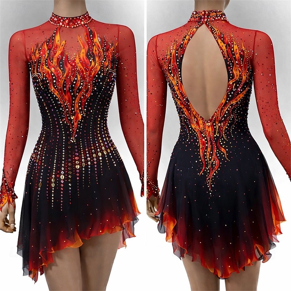 Abito da pattinaggio artistico Per donna Pattinaggio sul ghiaccio Vestito Nero / Rosso Patchwork Schiena aperta Alta elasticità Allenamento Competizione Vestiti da pattinaggio sul ghiaccio Classico del 2026 a $309.59 –P1
