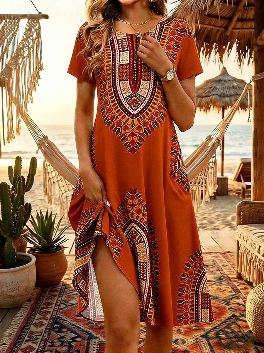 Femmes Robe Longueur Genou Robe bohème Robe de Plage Robe d'été ancien Gothique Quotidien Plage Week-end Coupe régulière Fleuri Manche Courte Col ras du cou Bleu Jaune Orange Vert Été Printemps de 2026 ? $24.99 –P3
