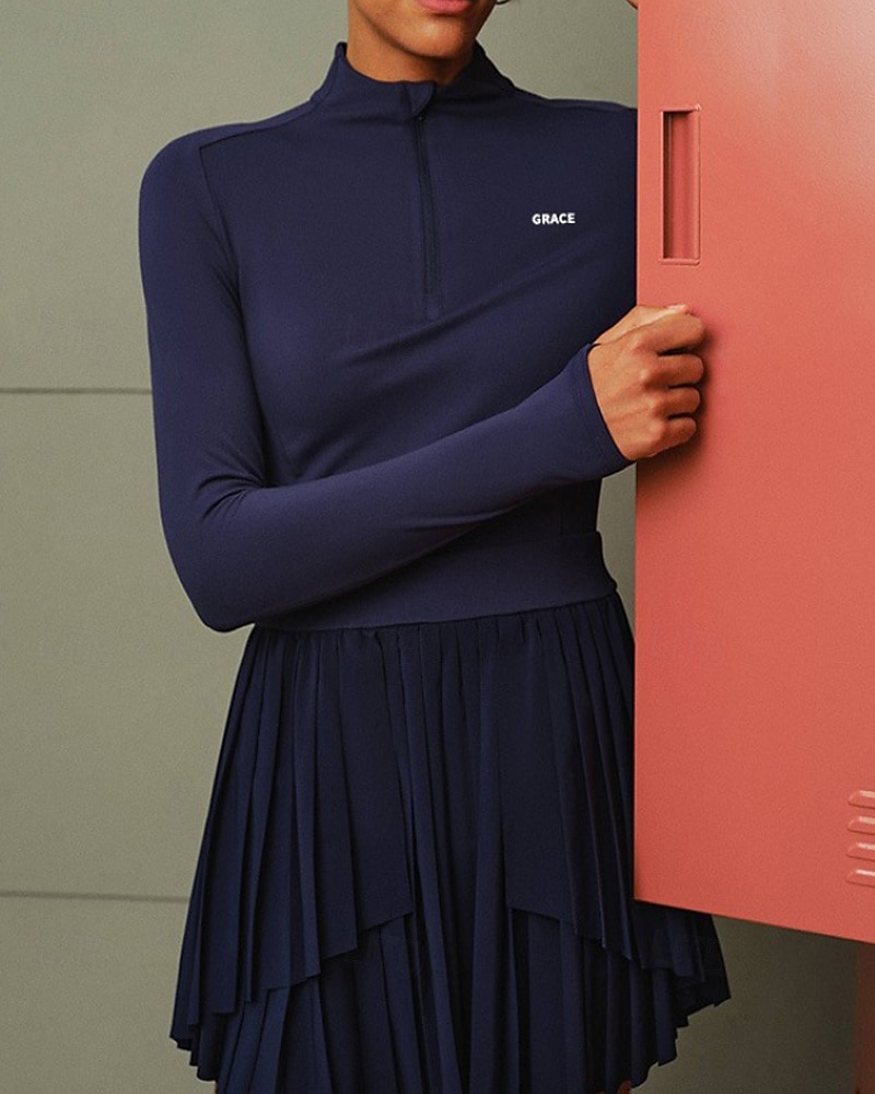 Damen Einfarbig Tenniskleid mit Shorts Sportkleid Golf-Polo-Kleid Langarm Plissiert Viertel Postleitzahl Asymmetrisch Elastisch Schweißableitend Atmungsaktiv Tennis Golfspiel Pickleball Hoher 2026 - CAD $105.99 –P4