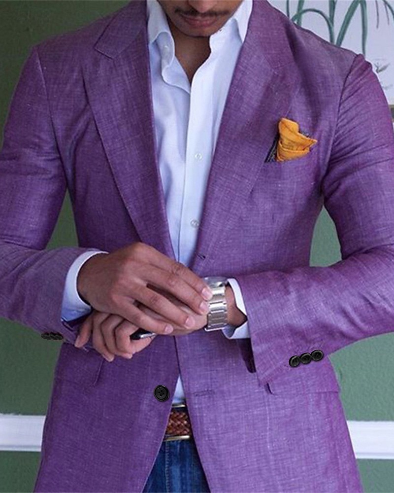 Voor heren Afstuderen Linnen blazer Blazer liiketoiminta Cocktailparty Bruiloft Modieus Casual Lente Herfst Linnen / katoenmix Effen Zak Knop Comfortabel Enkele knoopsluiting één knoop Blazer 2026 - $62.99 –P1