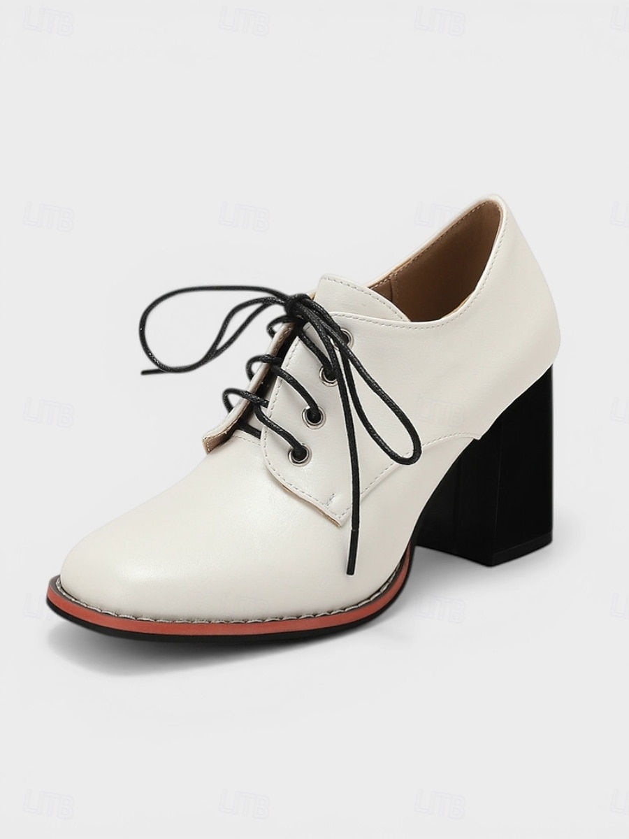 Vintage-Oxford-Pumps für Damen in Braun – klassische Schnürschuhe mit Blockabsatz und Brogue-Details, ideal fürs Büro und für die Schule. &Freizeitoutfits 2026 - $46.99 –P5