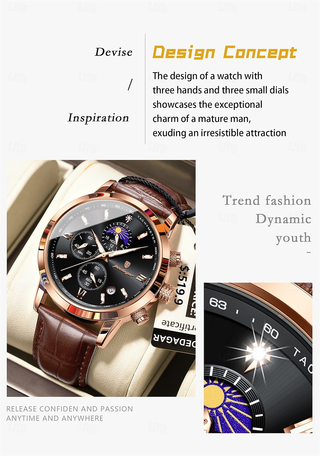 882 New Men's Watch, Moon Phase Multifunction Chronograph Quartz Watch 2026 - $24.99 –P1