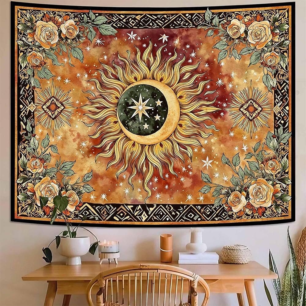 Винтажный гобелен с изображением небесного солнца, подсолнуха, знаков зодиака, астрологии, гороскопа, изысканное цветочное панно, эстетичный декор комнаты, спальни, гостиной. 2026 - $20.99 –P9