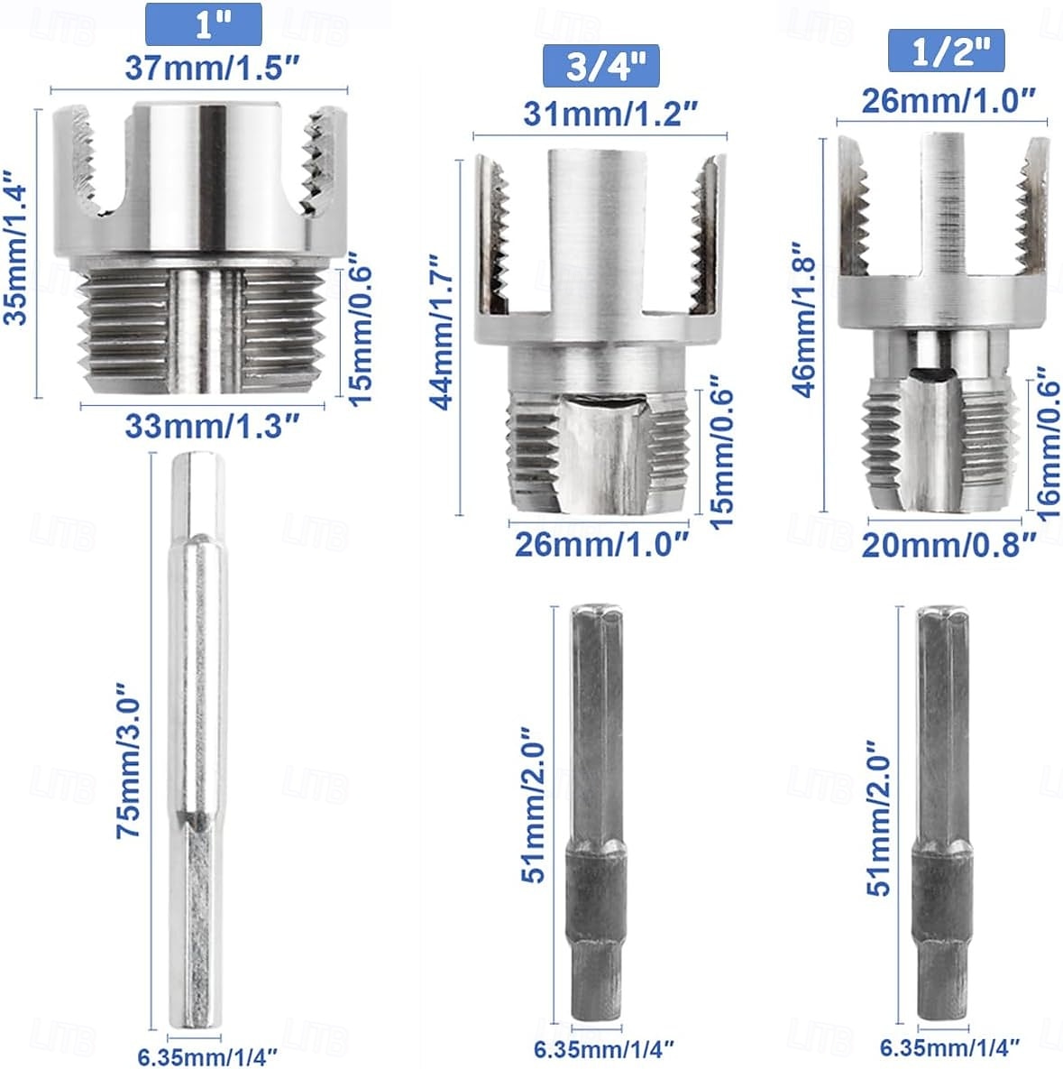 3 db integrált belső &külső csőmenetvágó szerszám, kettős funkciójú csőmenetvágó szerszám 1/2"-hoz &3/4" &1"-os PVC/műanyag csövekhez, elektromos fúróval kompatibilis csőmenetvágó készlet 2026 - $19.99 –P11