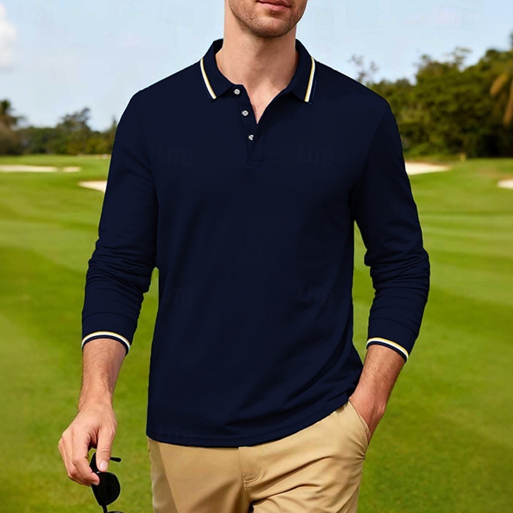 Men's Golf Shirt Golf Polos Shirts Casual Street Lapel Long Sleeve Basic Modern Plain Buttons Spring Fall Regular Fit Black White Red Navy Blue Dark Grey Light Blue Golf Shirt 2026 - $20.99 –P20