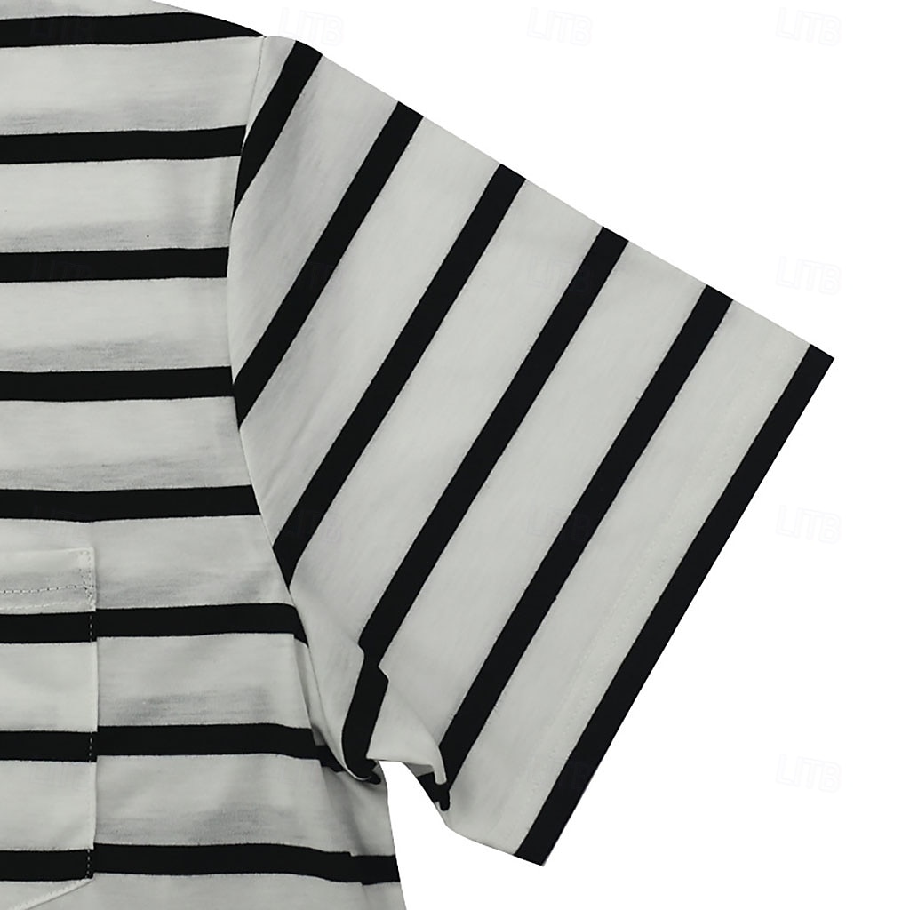 Herren T Shirt Kurzarmshirt T-Shirt Kurzarm Rundhalsausschnitt Sommer Frühling Gestreift Horizontale Streifen Mode Streetwear Stilvoll Patchwork Farbblock Streifen Lässig Täglich Outdoor Schwarz Rote 2026 - $16.49 –P12